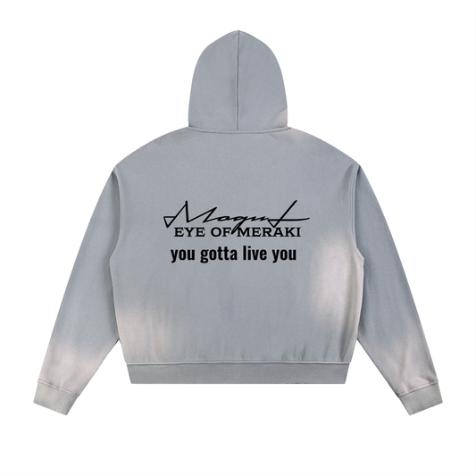 Sun Fade Frayed Raw Edge Fleece Zip Hoodie